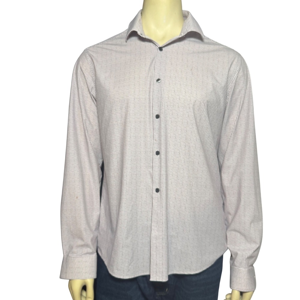 Calvin Klein Mens Long Sleeve Grid Pattern Button Down‎ Shirt White RN